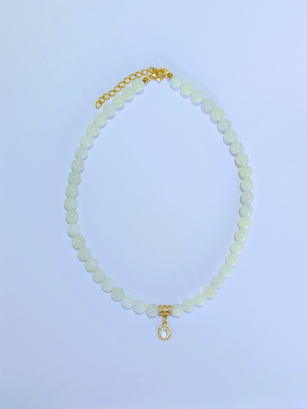 Jade Necklace With Cubic Zirconia Pendant - Picture 2 of 6